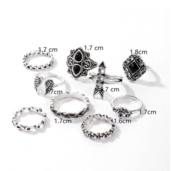 **EMBERLY* 9-Pc Silver x Black Fashion Geometric Ring Set - Picture 6 of 6